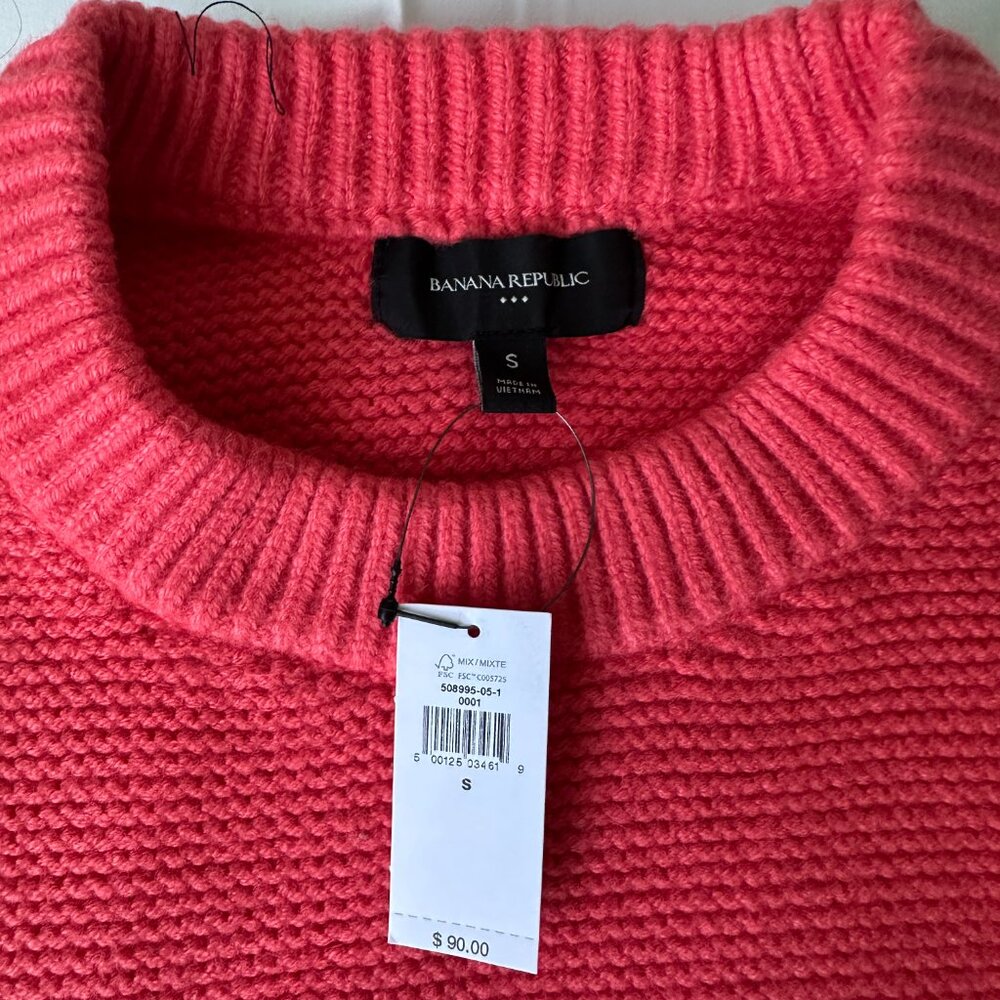 NWT Banana Republic Textured Stitch Pullover Sweater Coral Blossom | Women S - Picture 2 of 7